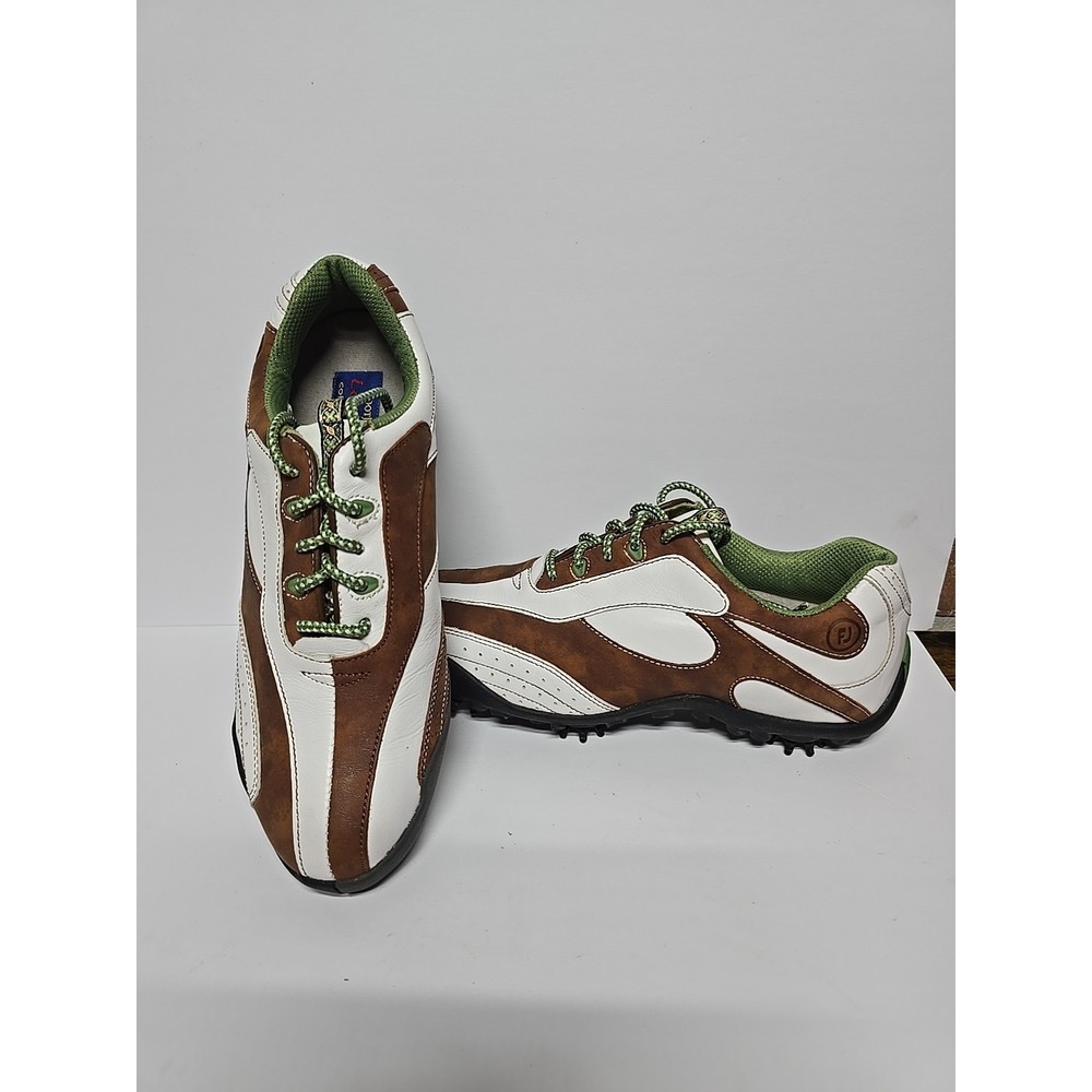 FootJoy Lopro Women's Brown, White And Lime Green Golf Shoes Size 7M‎ #97114